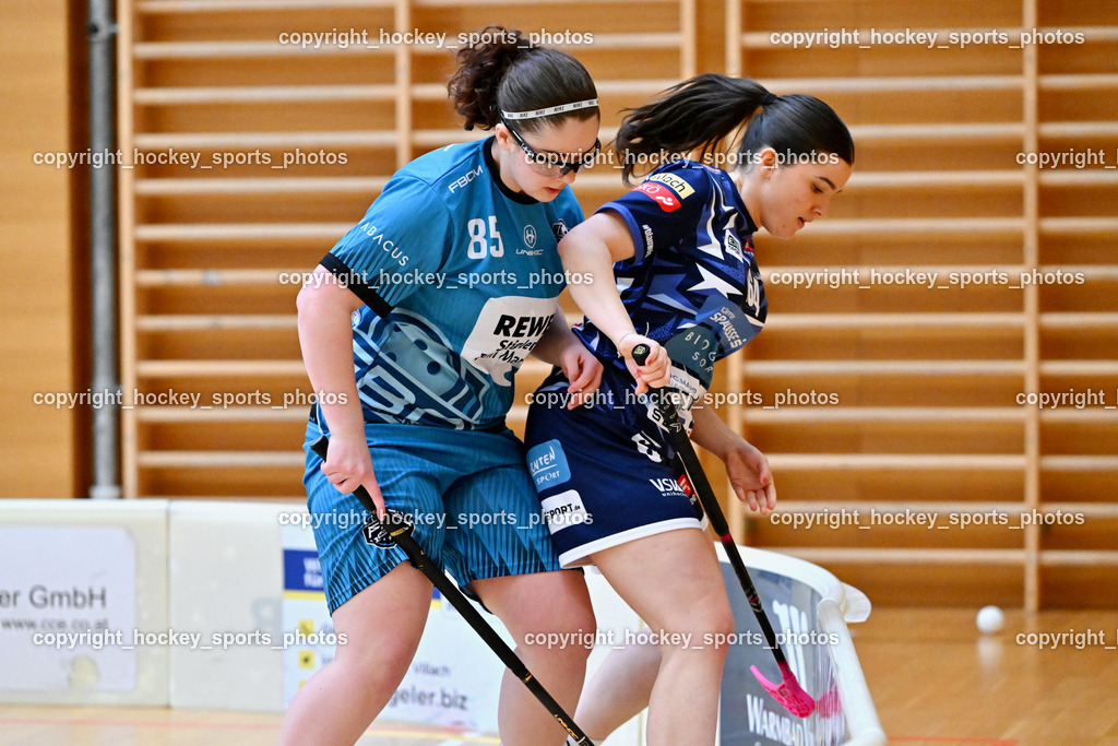 VSV Unihockey Damen vs. FCB München | #85 Sara Pilaski FCB München, #64 Laura Walluschnig VSV Unihockey, VSV Unihockey Damen vs. FCB München, VSV Unihockey Damen vs. FCB München am 24.01.2026 in Villach (Ballspielhalle St. Martin), Austria, (Photo by Bernd Stefan)