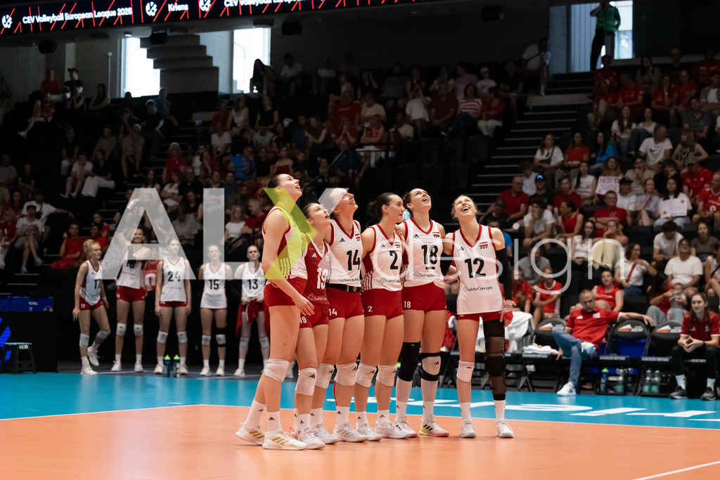 Austria v Switzerland - CEV European League Women | KRIENS, SWITZERLAND - JUNE 14: Team of Austria during the CEV European League match between Austria and Switzerland at Pilatus Arena on June 14, 2026 in Kriens, Switzerland. - Realisiert mit Pictrs.com