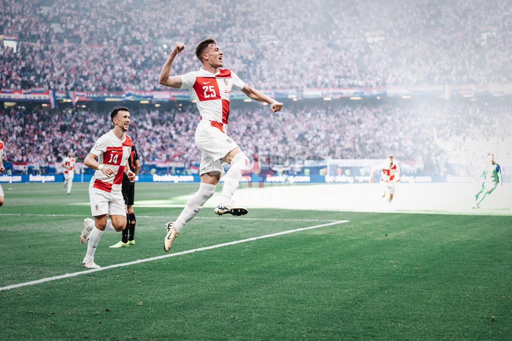 Fußball | Herren | UEFA-Fußball-Europameisterschaft 2024 | Gruppe B | Kroatien vs. Albanien | 19.06.2024 | Torjubel Luka Susic (#25, Kroatien)