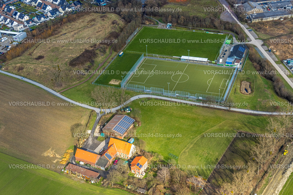 Hamm230215513 | Luftbild, Sportplatz Auf dem Daberg, am Rangierbahnhof Hamm, Stadtbezirk Pelkum, Hamm, Ruhrgebiet, Nordrhein-Westfalen, Deutschland
