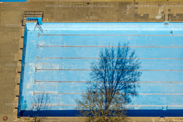 Meschede250305077 | Luftbild, Freibad und Hallenbad, Baum spiegelt sich im Becken, Meschede-Stadt, Meschede, Sauerland, Nordrhein-Westfalen, Deutschland