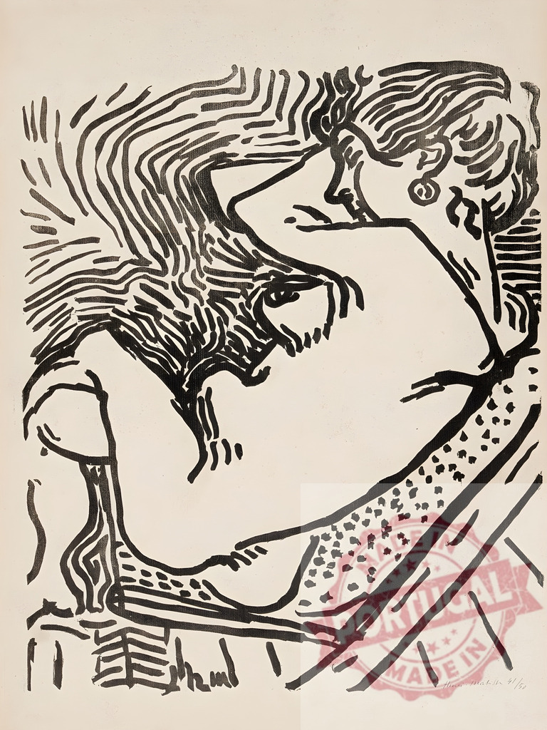 Henri Matisse linocut reclining nude drawing. Henri Matisse | Woman reclining, minimalist expressionist portrait ink drawing - Realized with Pictrs.com