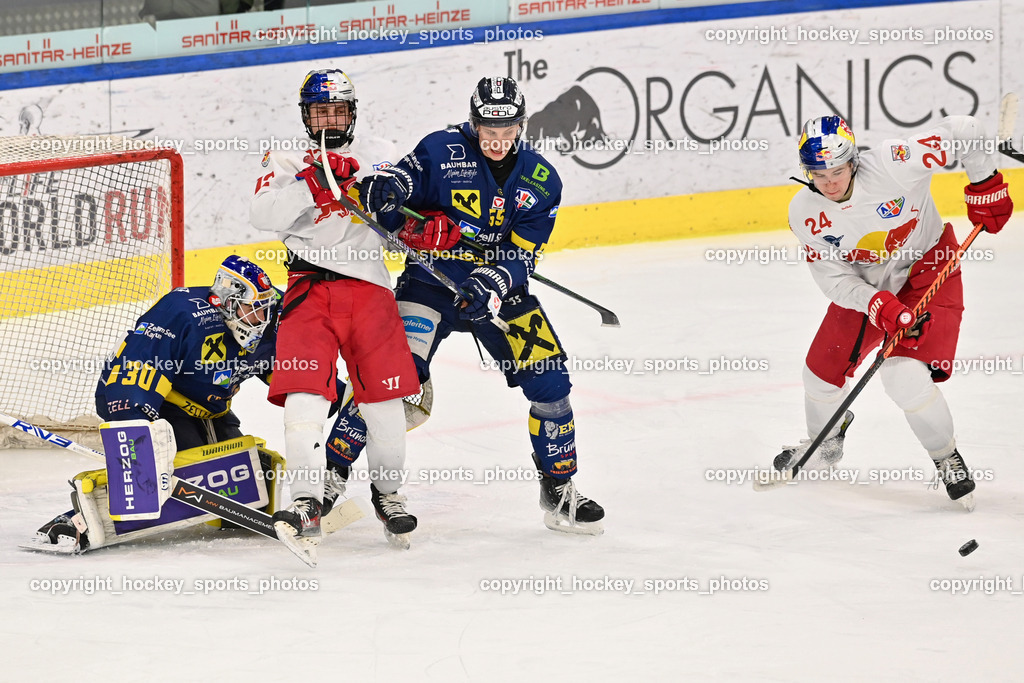 RED BULL HOCKEY JUNIORS vs. EK DIE ZELLER EISBÄREN | #30 Zimmermann Max EK DIE ZELLER EISBÄREN, #12 Kolarik Leon RED BULL HOCKEY JUNIORS, #55 Lindner Lorenz EK DIE ZELLER EISBÄREN, #24 Vinzens Paul RED BULL HOCKEY JUNIORS, RED BULL HOCKEY JUNIORS vs. EK DIE ZELLER EISBÄREN, RED BULL HOCKEY JUNIORS vs. EK DIE ZELLER EISBÄREN am 14.01.2025 in Salzburg (Eisarena Salzburg), Austria, (Photo by Bernd Stefan)