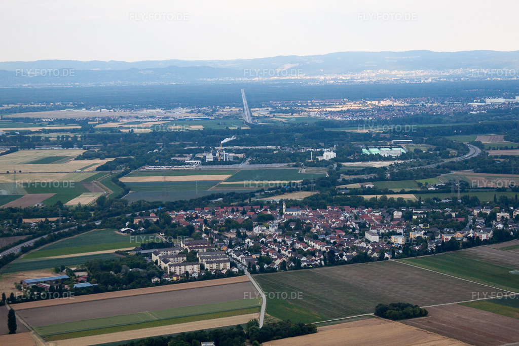 Luftbild: Ortsansicht von Westen im Ortsteil Mörsch in Frankenthal im Bundesland Rheinland-Pfalz in Deutschland. Foto: IMG_69058.jpg vom 24.06.2014 durch Werner Riehm/FLY-FOTO.de