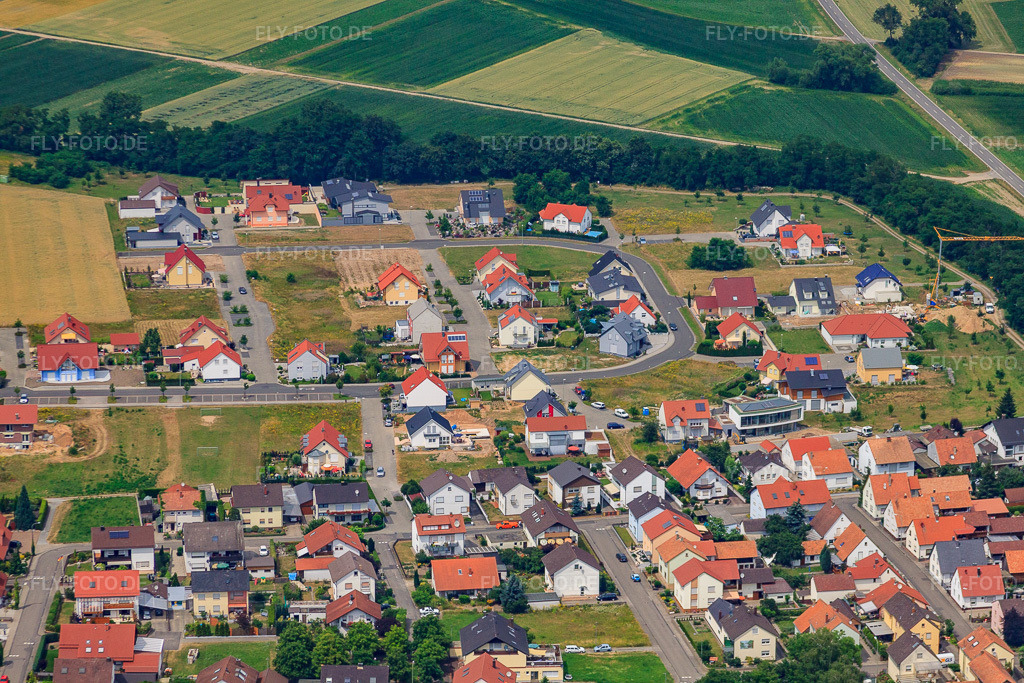 Luftbild: Neubaugebiet Blumenring im Ortsteil Hardtwald in Neupotz im Bundesland Rheinland-Pfalz in Deutschland. Foto: IMG_29746.jpg vom 02.07.2010 durch Werner Riehm/FLY-FOTO.de